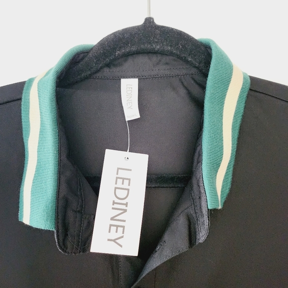 NWT LEDINEY men's polo shirt black and green - Picture 3 of 8